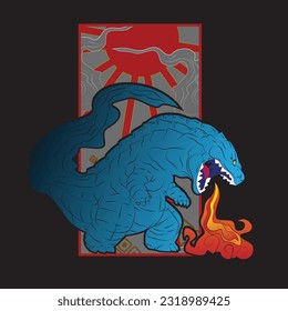 dinosaur illustration with japanese style for kaijune event, notebook, logo