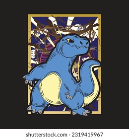 dinosaur illustration with japanese style for kaijune event, notebook, logo