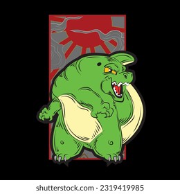 dinosaur illustration with japanese style for kaijune event, notebook, logo