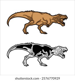 Dinosaur illustration. one of the famous types of dinosaurs is T rex with a silhouette image model.