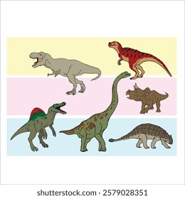 dinosaur illustration. pictures of several types of dinosaurs