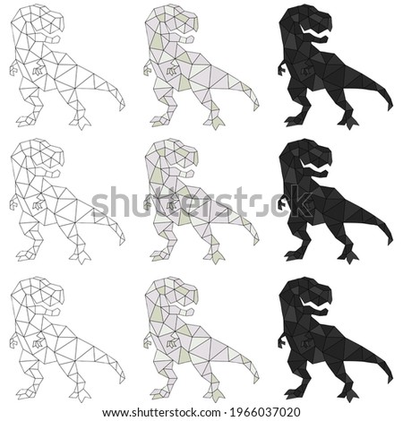 Dinosaur Illustration. Set of polygonal low poly T rex isolated on white background.