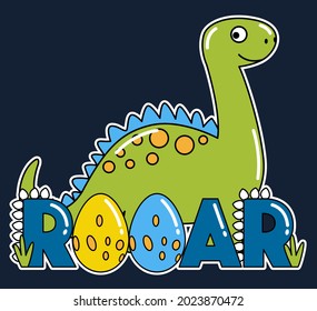 Dinosaur Illustration Dinosaur Themed Lettering Text Stock Vector ...