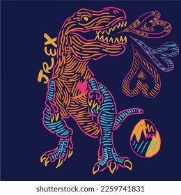 Dinosaur illustration. Trex, fashion, kids, girl and more