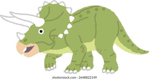 Dinosaur illustration.Triceratops is a large herbivorous dinosaur that lived in the late Cretaceous period. Its most distinctive features are the three horns on its head and the saddle-shaped frill.