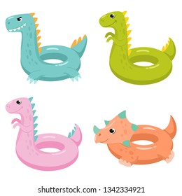 Dinosaur inflatable swimming pool floats. Vector illustrations.