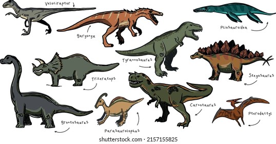 Dinosaur isolated cartoon icon set. Vector cartoon set of animal dinosaur icon. Dinosaur vector illustration isolated on white background.