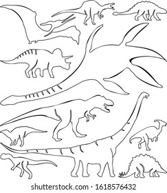 Dinosaur Isolated Collection Vector Outline Stock Vector (Royalty Free ...