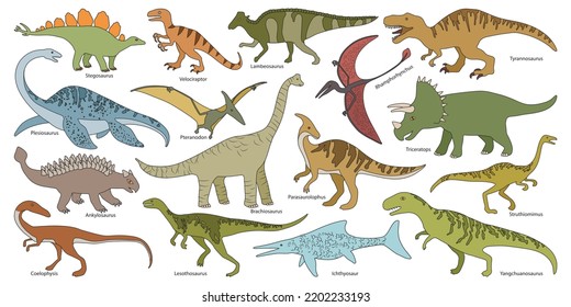 Dinosaur isolated color set icon. Vector color set icon dino animal. Vector illustration dinosaur on white background.
