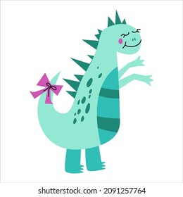 Dinosaur isolated on white background.Predatory extinct lizard in flat style for kids or baby textiles. Vector illustration