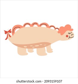 Dinosaur isolated on white background.Predatory extinct lizard in flat style for kids or baby textiles. Vector illustration.