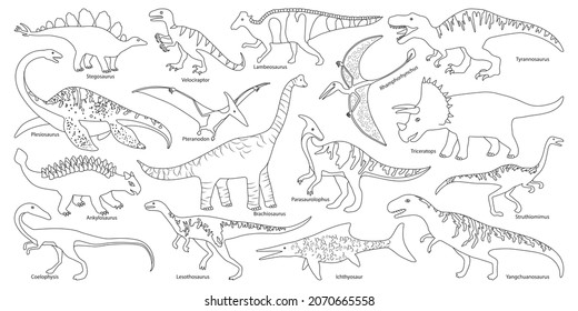 Dinosaur isolated outline set icon. Vector outline set icon dino animal. Vector illustration dinosaur on white background.