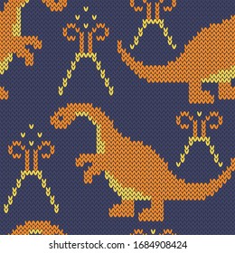 Tapa de jacquard de dinosaurio sin fisuras para puentes o calcetines. Ilustración vectorial.