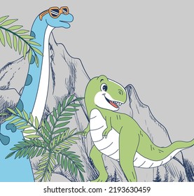 Dinosaur in jungle, Dino friends  dinosaur landscape 