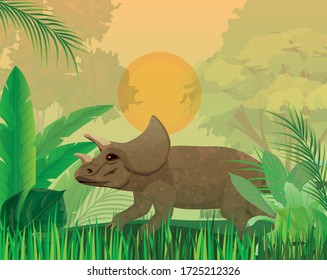 dinosaur in jungle forest vector design