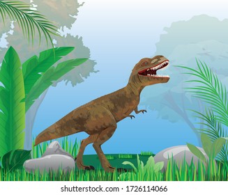 dinosaur in jungle forest vector design