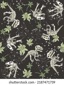 Dinosaur in jungle seamless repeat print