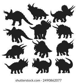 Dinosaur and Jurassic monster icons. Triceratops vector silhouette