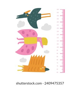 Dinosaur kid height measurement, centimeter, chart with fly dino, pterodactyl