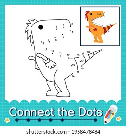 Dinosaur Kids connect the dots worksheet for children counting number 1 to 20 The Velociraptor