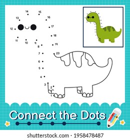 Dinosaur Kids connect the dots worksheet for children counting number 1 to 20 The Brontosaurus