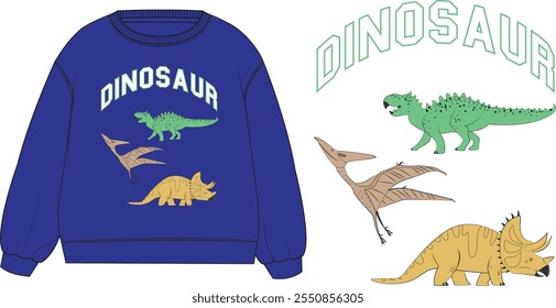 dinosaur kids crew sweater t-shirt design vector