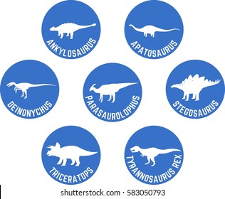 Dinosaur Labeled Round Icon Set with Scientific Names Blue
