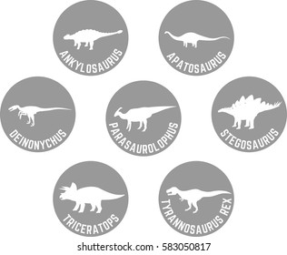 Dinosaur Labeled Round Icon Set with Scientific Names Dark Grey