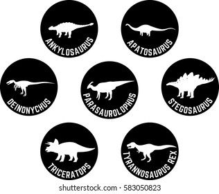 Dinosaur Labeled Round Icon Set with Scientific Names