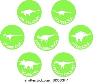 Dinosaur Labeled Round Icon Set with Scientific Names Green