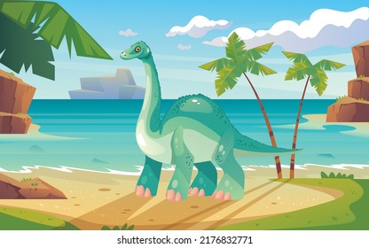 Dinosaur land nature jurassic era concept. Vector flat graphic design element illustration 