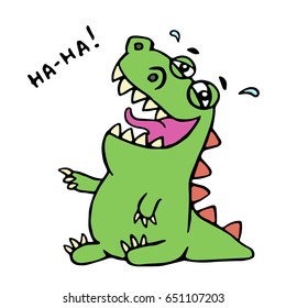 Dinosaur laughs. Vector illustration. Unbridled joy. Cute cartoon character.