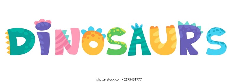 Dinosaur lettering. Cute childish font for birthday greeting card, baby shower invitation, posters. Vector cartoon illustration.