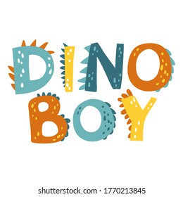 Grabado de dinosaurios. Dino Boy. Ilustración vectorial al estilo escandinavo de dibujos animados. Diseño infantil para invitaciones de cumpleaños o ducha de bebé, afiche, ropa, arte en la pared infantil y tarjeta.