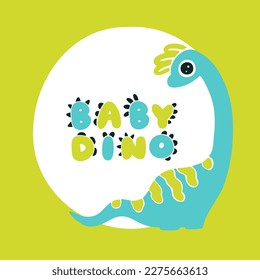 Dinosaur lettering. Dino Boy. Vector illustration in cartoon Scandinavian style. Childish design for birthday invitation or baby shower, poster, clothing, nursery wall art, and card