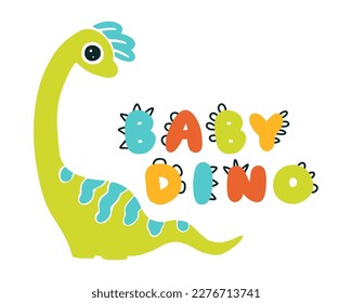 Dinosaur lettering. Dino Boy. Vector illustration in cartoon Scandinavian style. Childish design for birthday invitation or baby shower, poster, clothing, nursery wall art, and card