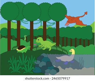 dinosaur life in the jungle