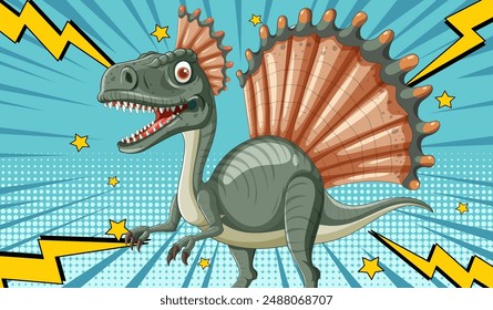 Dinosaur with lightning bolts and stars background