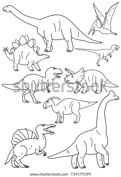 Dinosaur Line Art Stock Vector (Royalty Free) 739579399 | Shutterstock