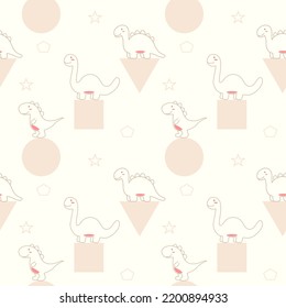 Dinosaur line cartoon so cute and geometry. Triangle square circle pentagon star background.pattern seamless vector and illustration.