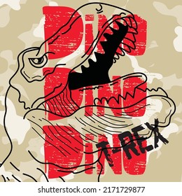 Dinosaur Line Design On Brown Military Pattern Background Lines