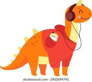 Dinosaur Listen Music Vector Illustration