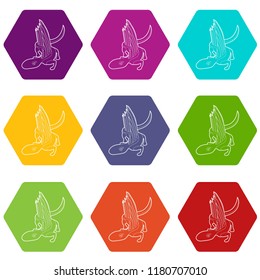 Dinosaur lizard icons 9 set coloful isolated on white for web
