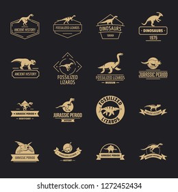 Dinosaur logo icons set. Simple illustration of 16 dinosaur logo vector icons for web