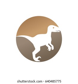 Dinosaur logo white with round gold and brown circle