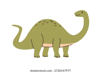 Dinosaurio con larga cola y cuello. Vector de animales prehistóricos aislados del período Jurásico, animales salvajes de la era antigua y personajes de la fauna. Extinción y evolución, enorme monstruo verde para el diseño de juegos