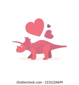 Dinosaur in love. Cute dinosaur and hearts. Dinosaur cartoon character illustration. Part of set.
