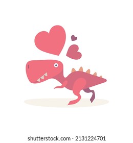 Dinosaur in love. Cute dinosaur and hearts. Dinosaur cartoon character illustration. Part of set.