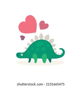 Dinosaur in love. Cute dinosaur and hearts. Dinosaur cartoon character illustration. Part of set.