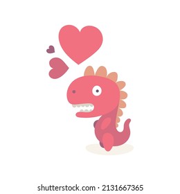 Dinosaur in love. Cute dinosaur and hearts. Dinosaur cartoon character illustration. Part of set.